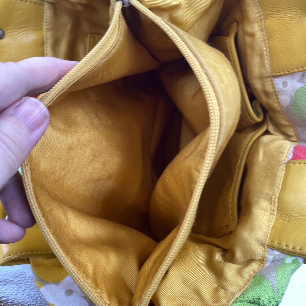 Audrey Brooke Leather Shoulder Bag Yellow Floral Hobo Slouchy - Picture 9 of 10